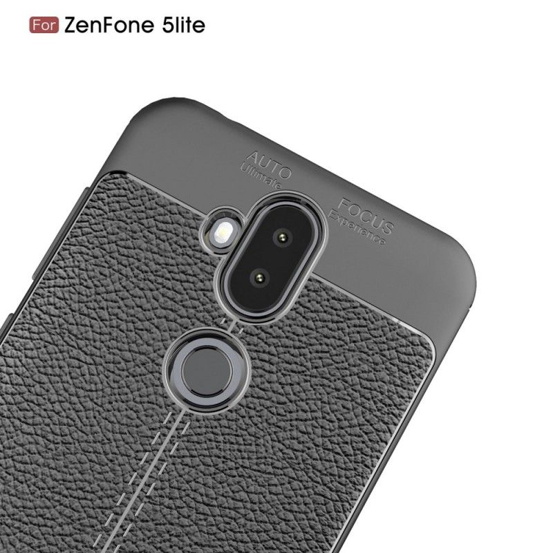 Etui Asus ZenFone 5 Lite Szary Czarny Efekt Skóry Z Podwójną Linią Liczi Etui Ochronne