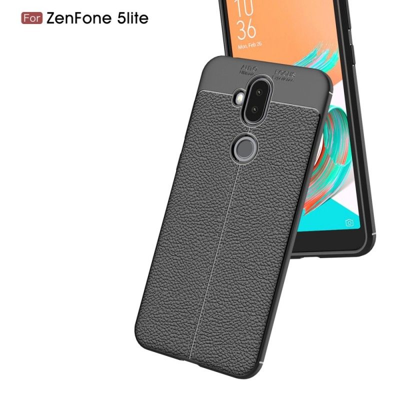 Etui Asus ZenFone 5 Lite Szary Czarny Efekt Skóry Z Podwójną Linią Liczi Etui Ochronne