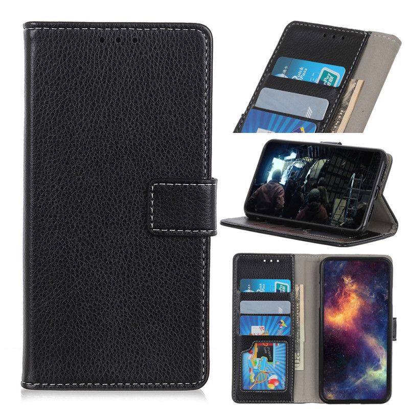 Etui Folio Xiaomi Redmi Note 9 Biały Czarny Szwy Z Efektem Skóry Liczi