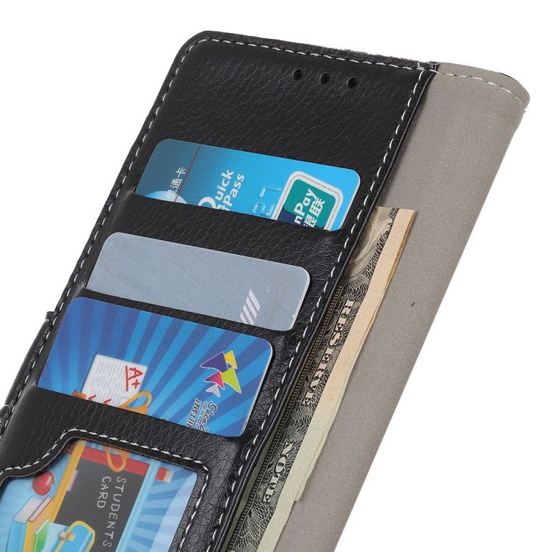 Etui Folio Xiaomi Redmi Note 9 Biały Czarny Szwy Z Efektem Skóry Liczi