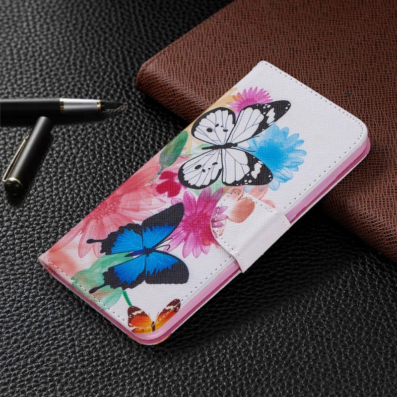 Etui Folio Xiaomi Redmi Note 9 Jasnoniebieski Magenta Malowane Motyle I Kwiaty Etui Ochronne