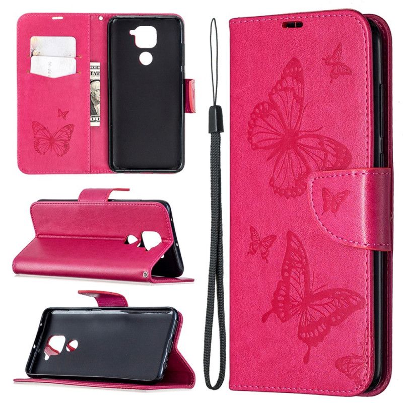 Etui Folio Xiaomi Redmi Note 9 Magenta Szary Motyle I Ukośna Klapa Etui Ochronne