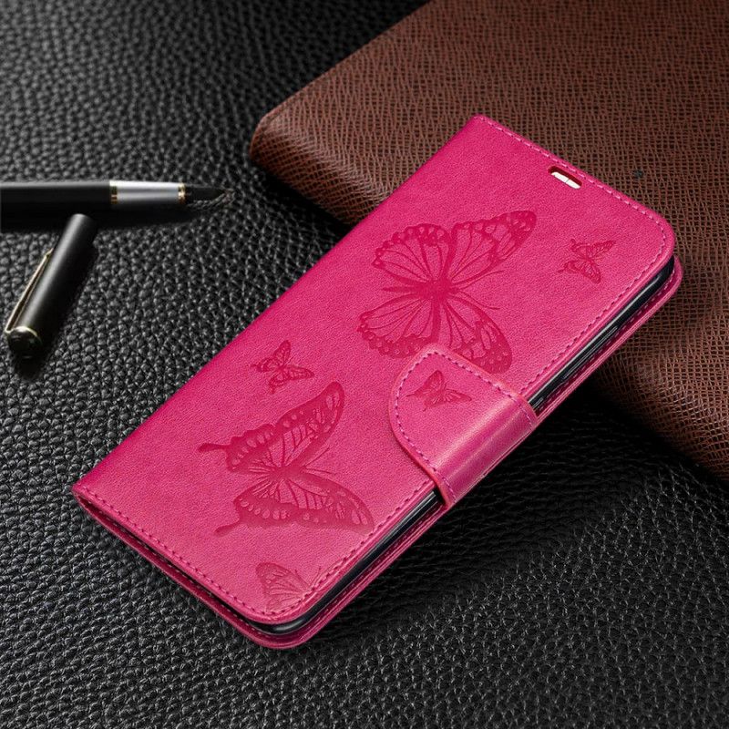 Etui Folio Xiaomi Redmi Note 9 Magenta Szary Motyle I Ukośna Klapa Etui Ochronne