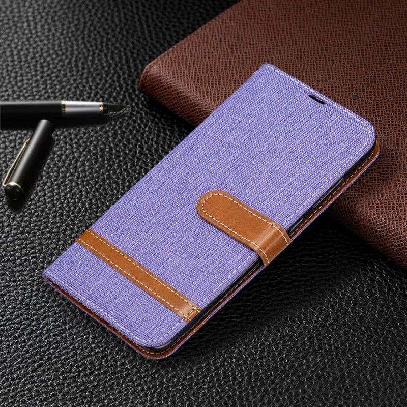 Etui Folio Xiaomi Redmi Note 9 Szary Czarny Efekt Tkaniny I Skóry