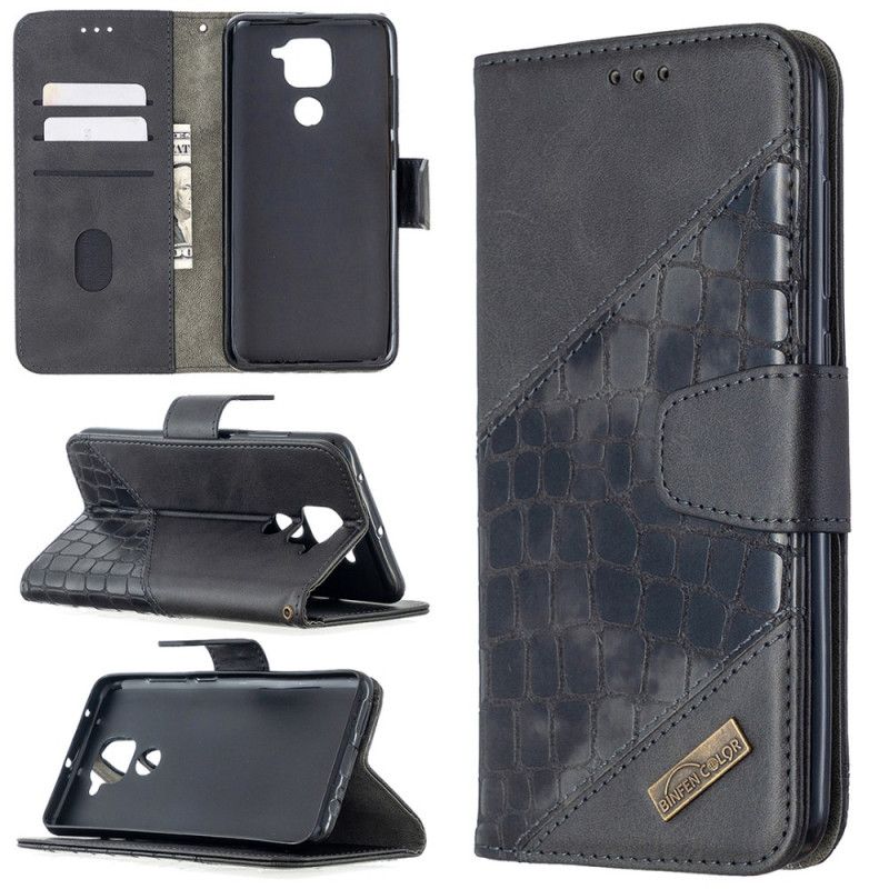 Etui Folio Xiaomi Redmi Note 9 Szary Czarny Klasyczny Efekt Skóry Krokodyla Etui Ochronne