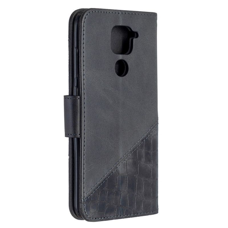 Etui Folio Xiaomi Redmi Note 9 Szary Czarny Klasyczny Efekt Skóry Krokodyla Etui Ochronne