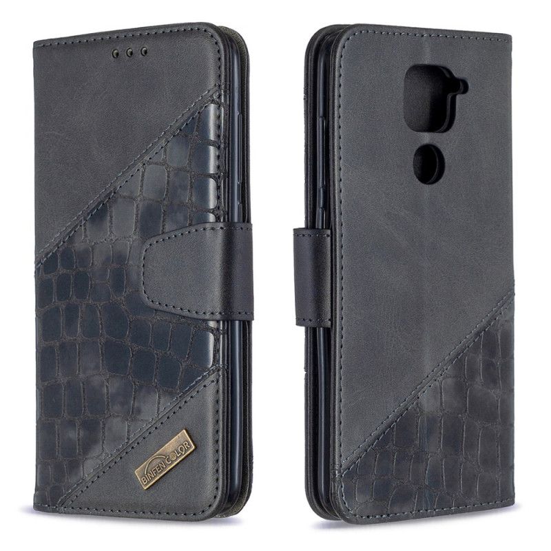 Etui Folio Xiaomi Redmi Note 9 Szary Czarny Klasyczny Efekt Skóry Krokodyla Etui Ochronne