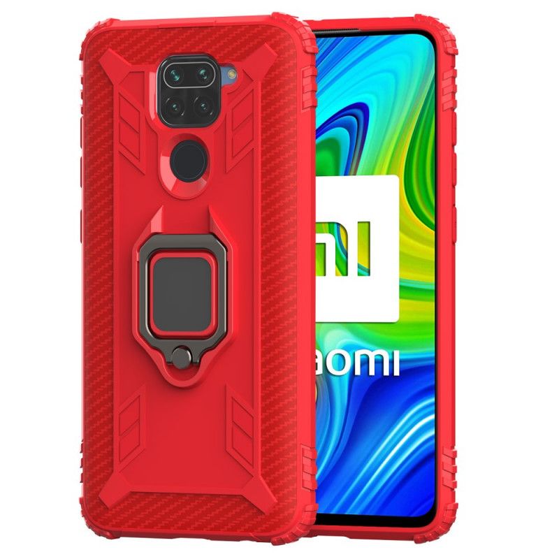 Etui Xiaomi Redmi Note 9 Czerwony Czarny Pierścień I Włókno Węglowe