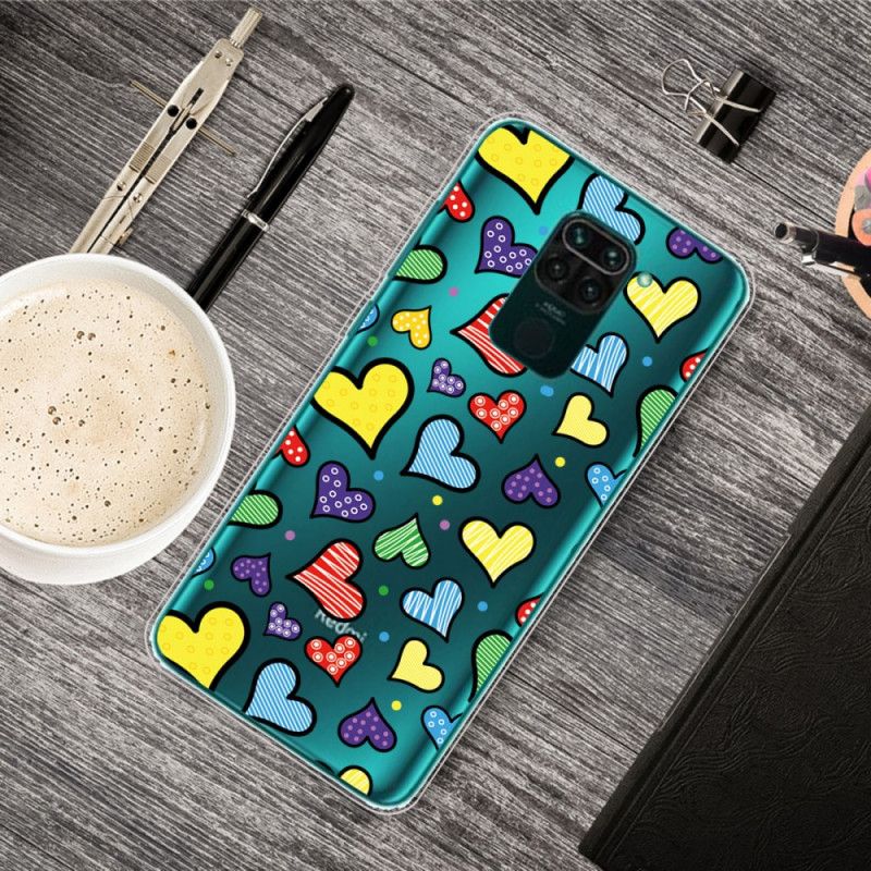 Etui Xiaomi Redmi Note 9 Wielokolorowe Serca Etui Ochronne