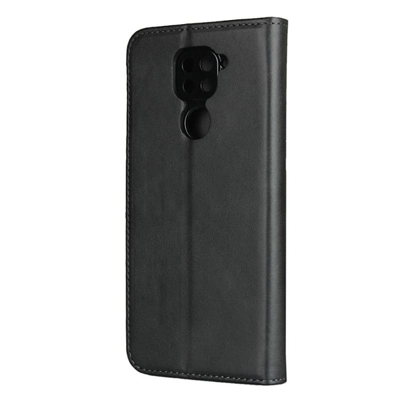 Flip Kotelot Xiaomi Redmi Note 9 Czerwony Czarny Szwy Ze Sztucznej Skóry Premium