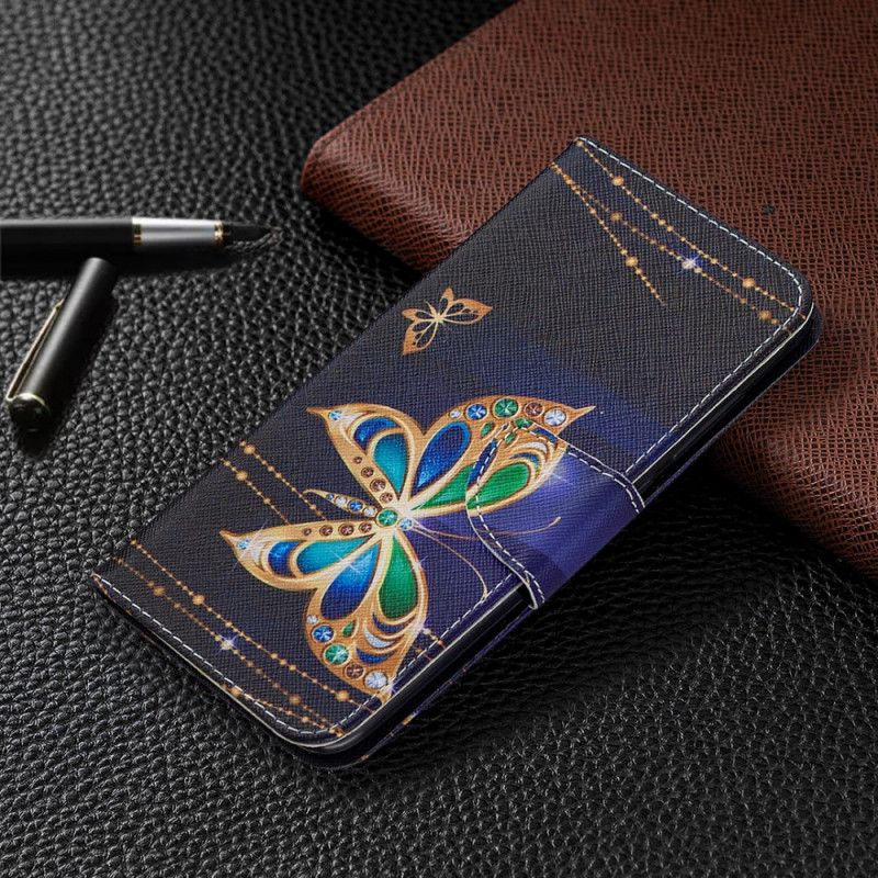 Skórzany Futerał Xiaomi Redmi Note 9 Etui na Telefon Magiczny Motyl