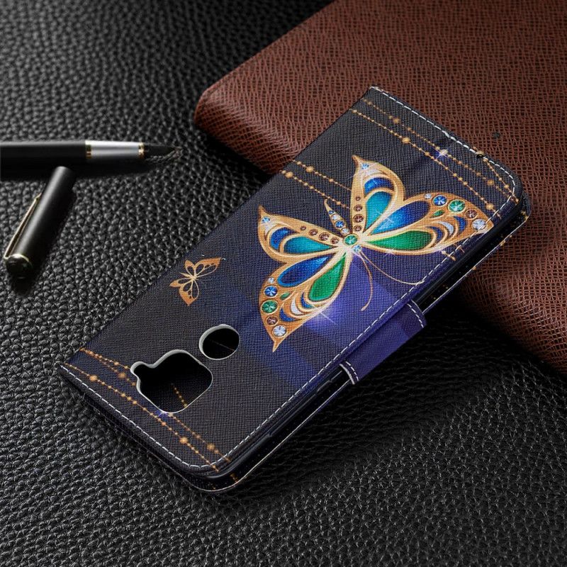 Skórzany Futerał Xiaomi Redmi Note 9 Etui na Telefon Magiczny Motyl