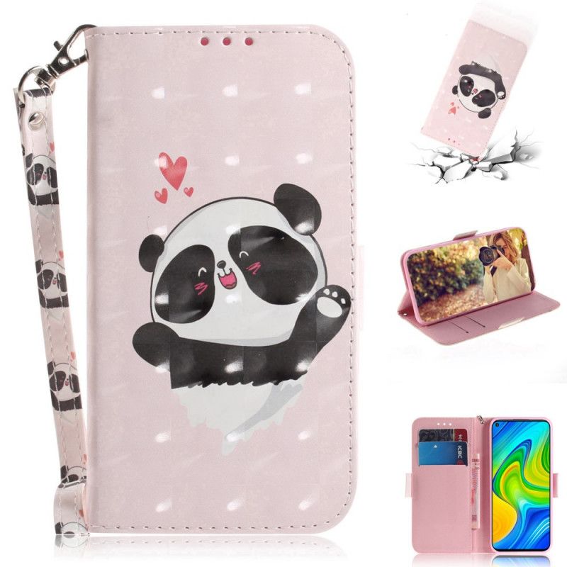 Skórzany Futerał Xiaomi Redmi Note 9 Etui na Telefon Panda Love Ze Stringami