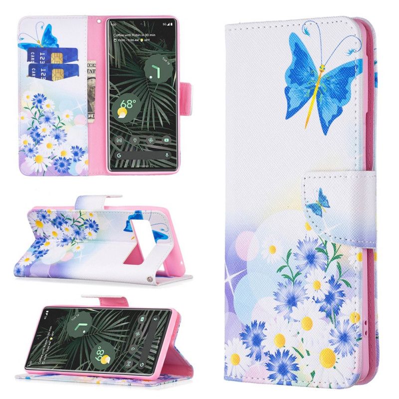 Etui Folio Google Pixel 6 Pro Malowane Motyle