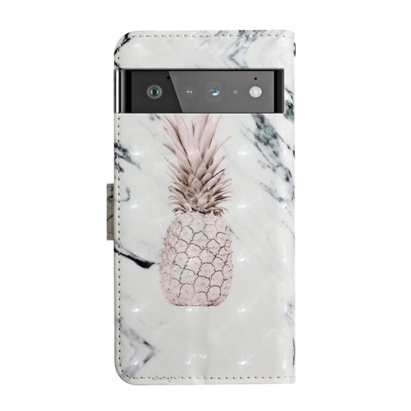 Skórzany Futerał Google Pixel 6 Pro Etui Na Telefon Jasny Ananas Punktowy