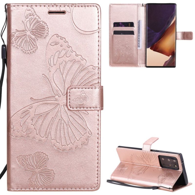 Etui Folio Samsung Galaxy Note 20 Ultra Czerwony Szary Gigantyczne Motyle Stringi