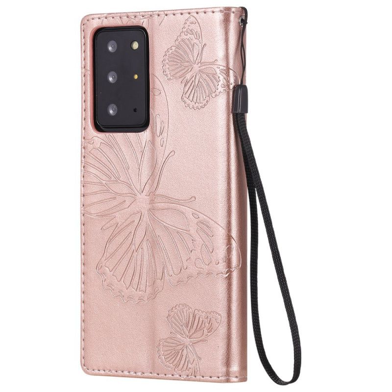 Etui Folio Samsung Galaxy Note 20 Ultra Czerwony Szary Gigantyczne Motyle Stringi