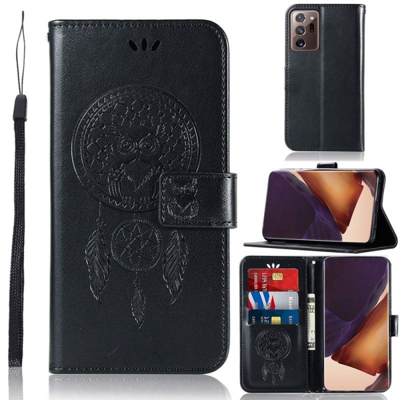 Etui Folio Samsung Galaxy Note 20 Ultra Jasnoniebieski Czarny Łapacz Snów Sowy Z Efektem Skóry Etui Ochronne