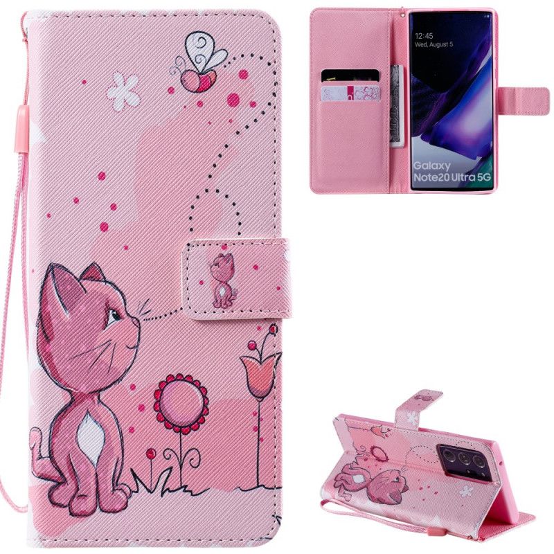 Etui Folio Samsung Galaxy Note 20 Ultra Jasnoróżowy Kot Etui Ochronne