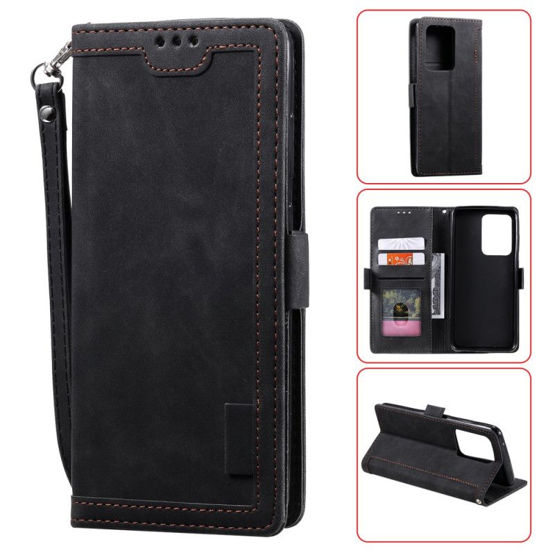 Etui Folio Samsung Galaxy Note 20 Ultra Szary Czarny Ekoskóra Retro Z Paskiem