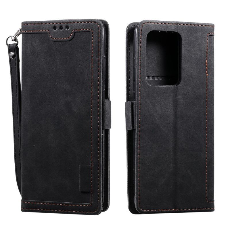 Etui Folio Samsung Galaxy Note 20 Ultra Szary Czarny Ekoskóra Retro Z Paskiem