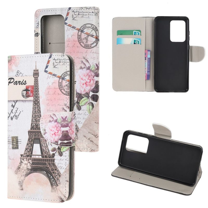 Etui Folio Samsung Galaxy Note 20 Ultra Wieża Eiffla W Stylu Retro Etui Ochronne