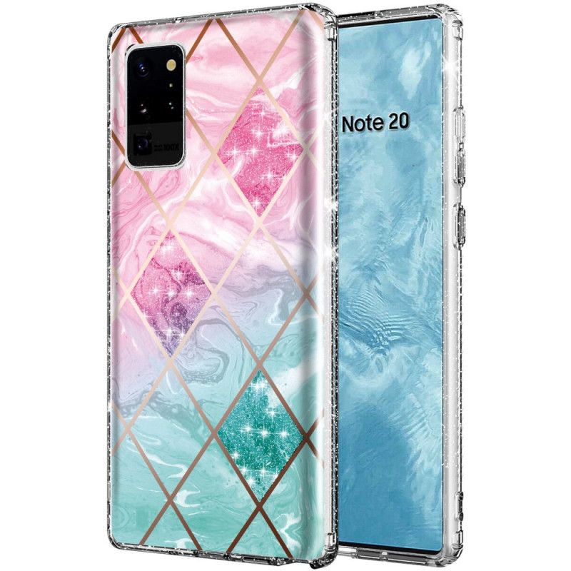 Etui Samsung Galaxy Note 20 Ultra Cyjan Różowy Marmurowy Brokat W Płytkach Etui Ochronne