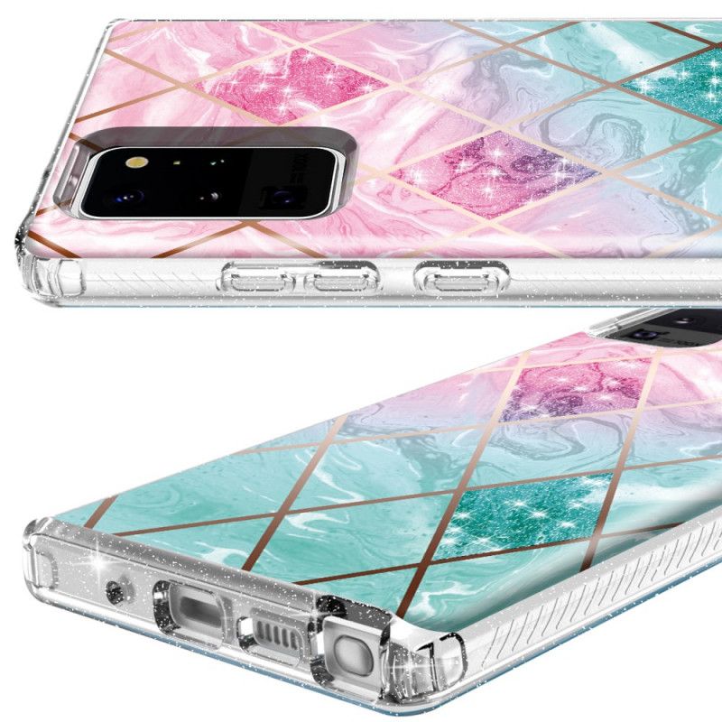 Etui Samsung Galaxy Note 20 Ultra Cyjan Różowy Marmurowy Brokat W Płytkach Etui Ochronne