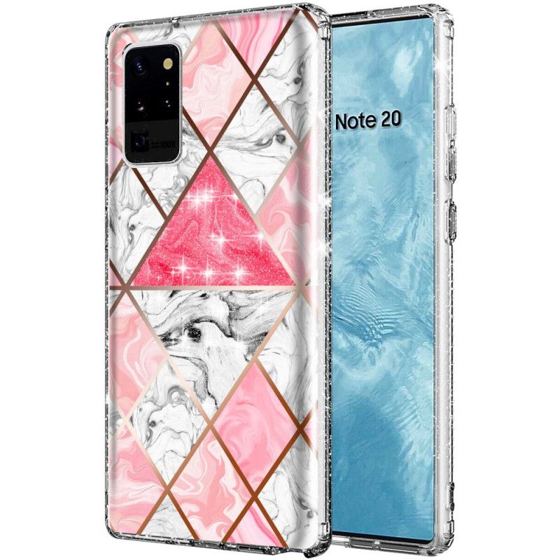 Etui Samsung Galaxy Note 20 Ultra Cyjan Różowy Marmurowy Brokat W Płytkach Etui Ochronne