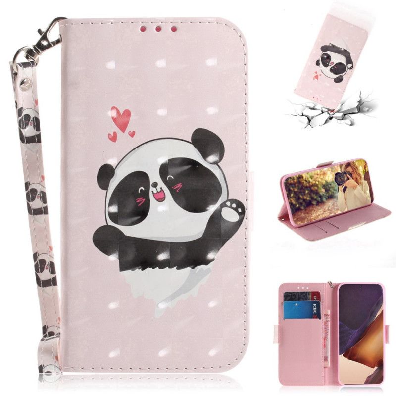 Skórzany Futerał Samsung Galaxy Note 20 Ultra Etui na Telefon Panda Love Ze Stringami