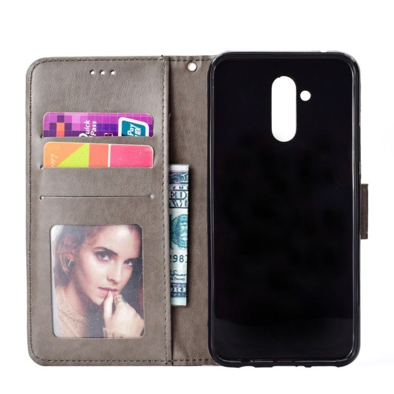 Etui Folio Huawei Mate 20 Lite Czerwony Szary Mandala Słońca