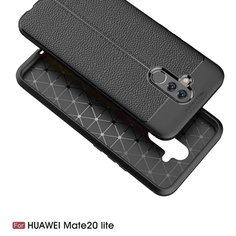 Futerały Huawei Mate 20 Lite Szary Czarny Efekt Skóry Z Podwójną Linią Liczi