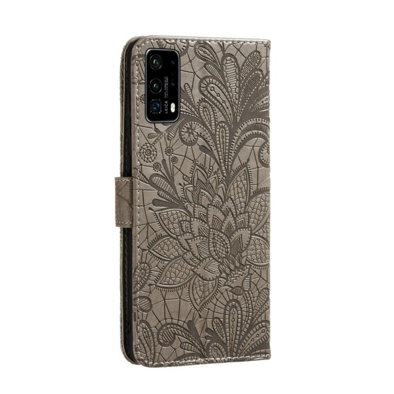 Etui Folio Huawei P40 Jasnofioletowy Czerwony Plemienne Kwiaty Ze Stringami