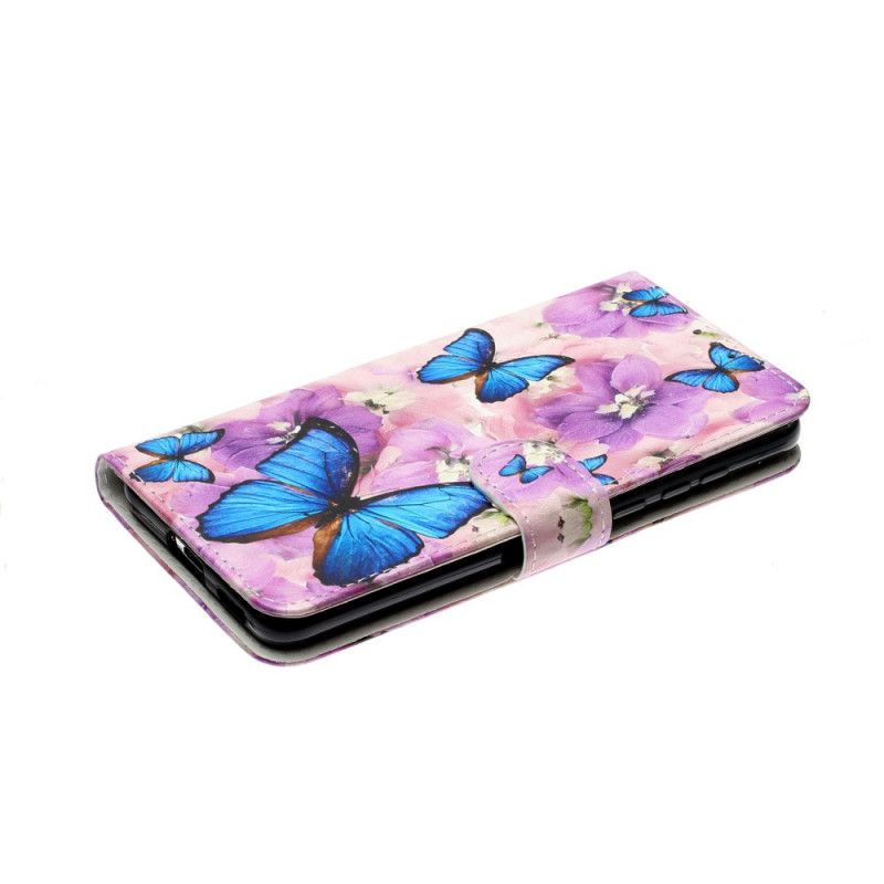 Etui Folio Huawei P40 Niebieskie Motyle W Kwiatach Etui Ochronne