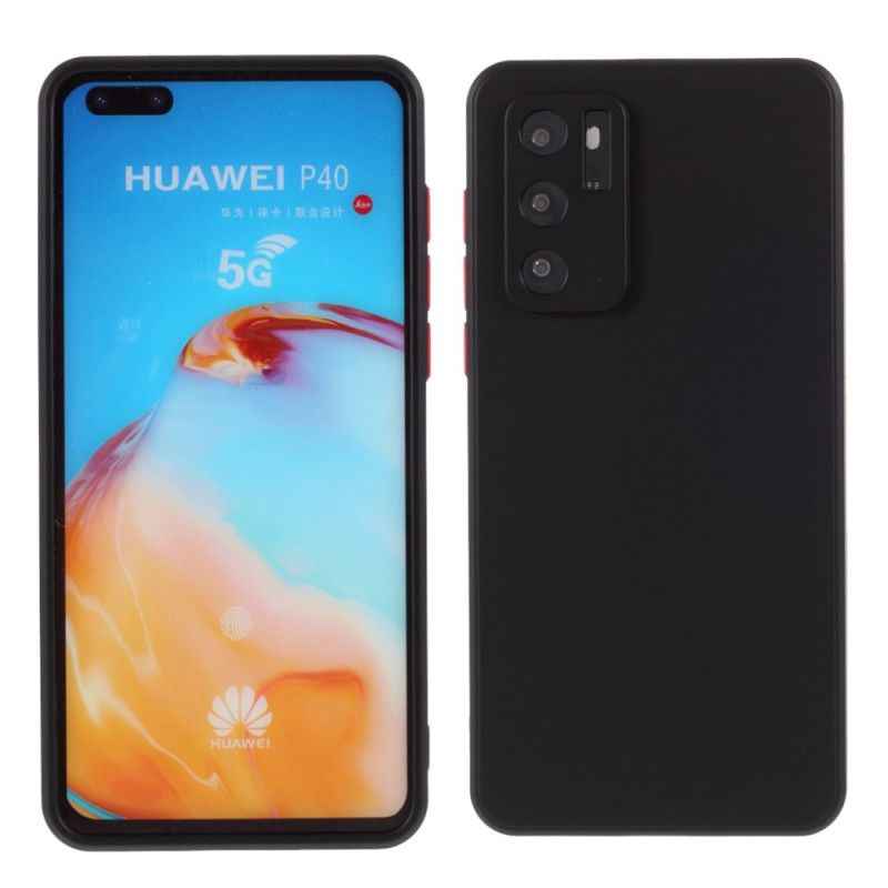 Etui Huawei P40 Czerwony Czarny Elastyczny Silikonowy Guzik