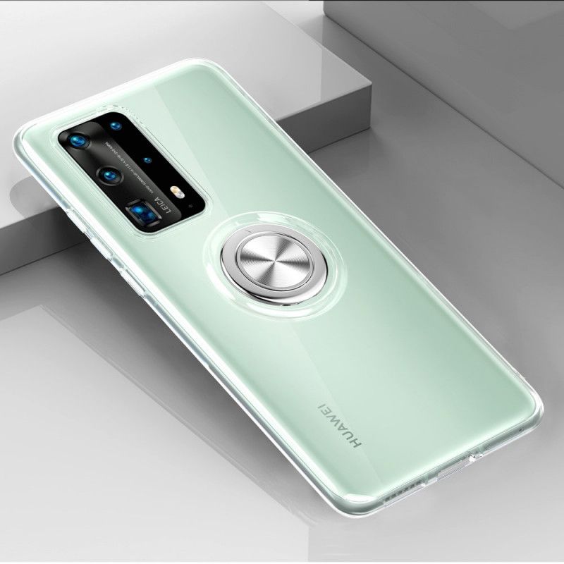 Etui Huawei P40 Czerwony Czarny Przezroczysty Pojedynczy Metalowy Pierścień Etui Ochronne