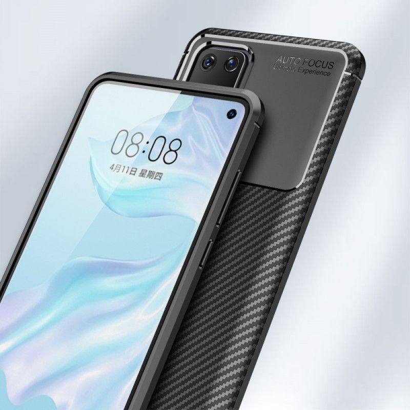 Etui Huawei P40 Granatowy Czarny Elastyczna Tekstura Włókna Węglowego Etui Ochronne