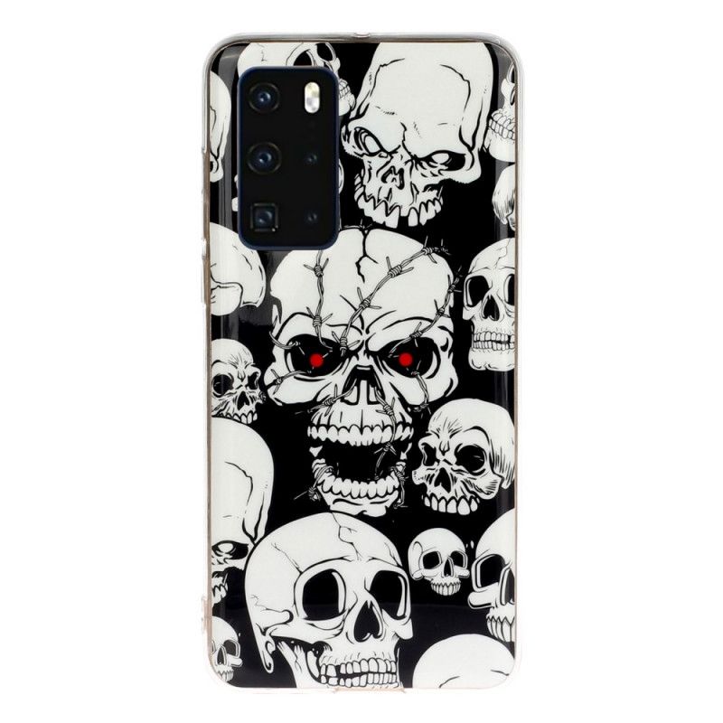 Etui Huawei P40 Uwaga Fluorescencyjne Czaszki Etui Ochronne