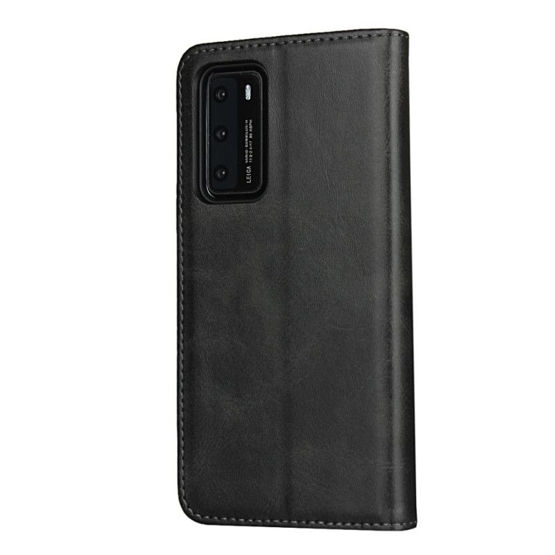 Flip Kotelot Huawei P40 Kawowy Czarny Szwy Ze Sztucznej Skóry Premium Etui Ochronne