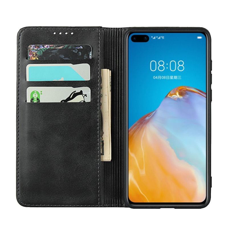 Flip Kotelot Huawei P40 Kawowy Czarny Szwy Ze Sztucznej Skóry Premium Etui Ochronne