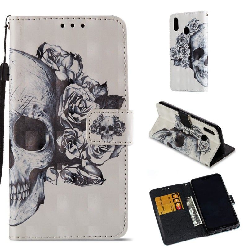 Etui Folio Huawei P20 Lite 3D Kwiat Czaszki