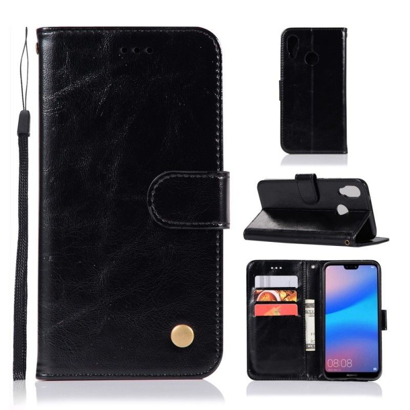 Etui Folio Huawei P20 Lite Szary Czarny Efekt Skóry W Stylu Vintage Z Paskiem Etui Ochronne