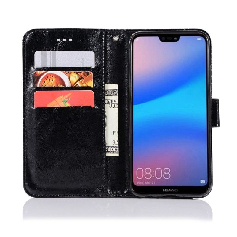 Etui Folio Huawei P20 Lite Szary Czarny Efekt Skóry W Stylu Vintage Z Paskiem Etui Ochronne