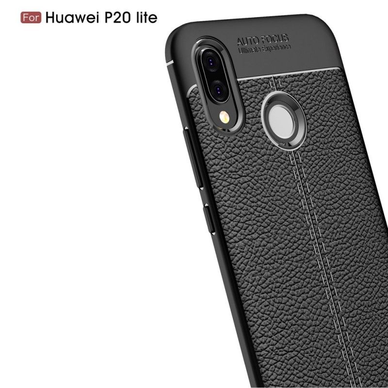 Etui Huawei P20 Lite Szary Czarny Efekt Skóry Z Podwójną Linią Liczi Etui Ochronne