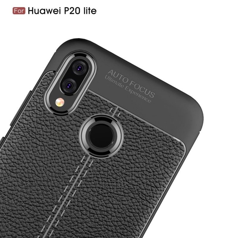 Etui Huawei P20 Lite Szary Czarny Efekt Skóry Z Podwójną Linią Liczi Etui Ochronne