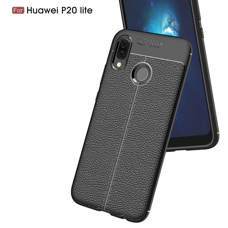 Etui Huawei P20 Lite Szary Czarny Efekt Skóry Z Podwójną Linią Liczi Etui Ochronne