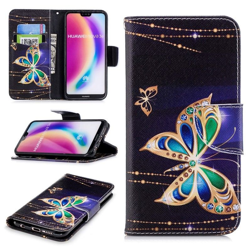 Skórzany Futerał Huawei P20 Lite Etui na Telefon Magiczny Motyl