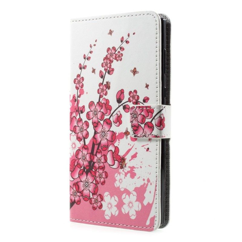 Etui Folio Sony Xperia L1 Różowy Magenta Tropikalne Kwiaty