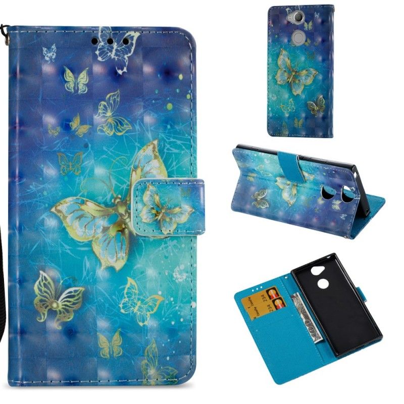 Etui Folio Sony Xperia XA2 3D Złote Motyle Etui Ochronne