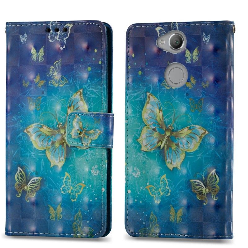 Etui Folio Sony Xperia XA2 3D Złote Motyle Etui Ochronne